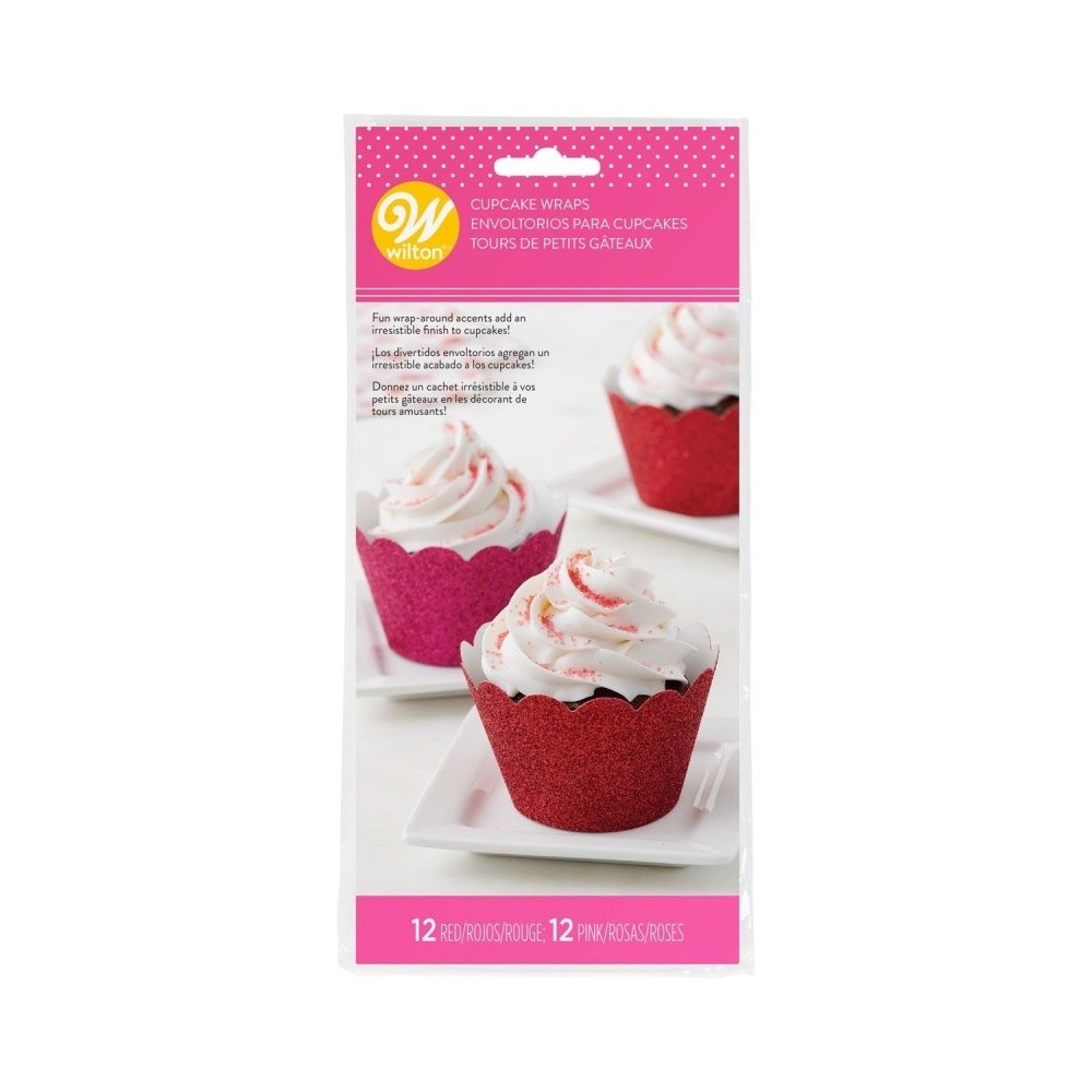 Wilton Cupcake Wrappers - red and pink glitter - 24pcs