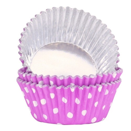 PME Purple Polka Dot Cupcake Cases with Foil - 30 pcs