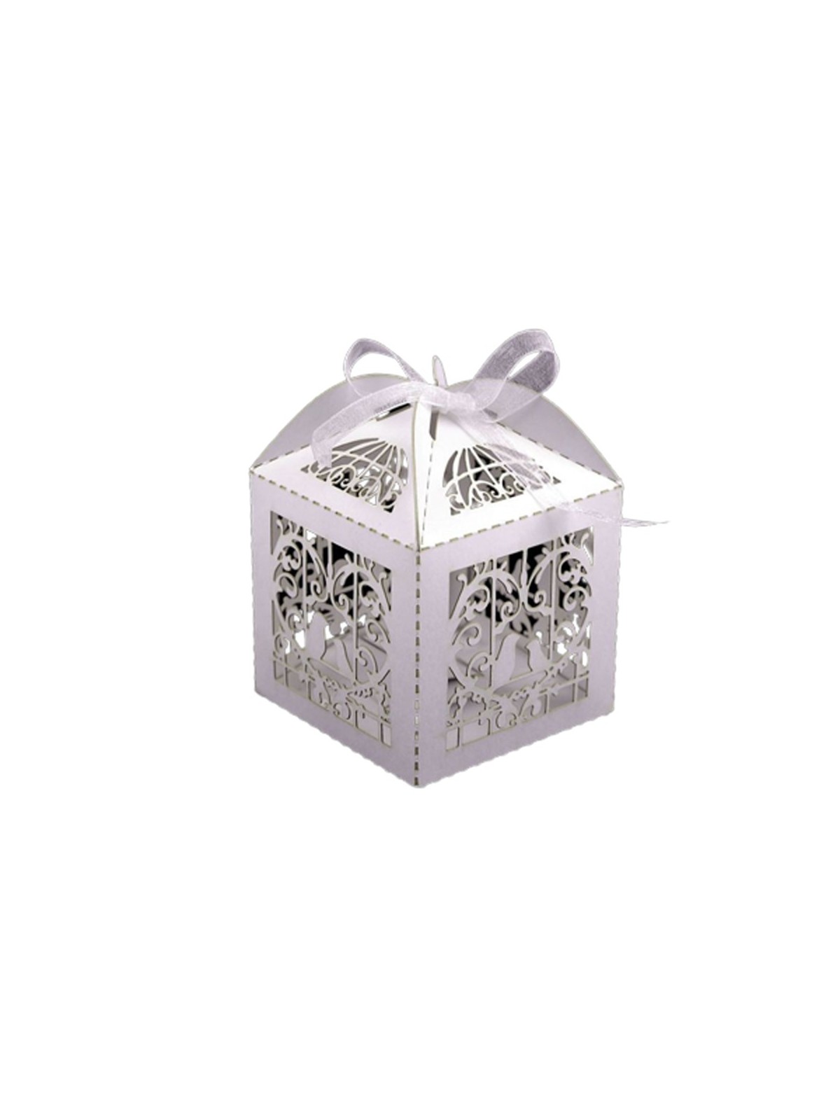 Pearl box with carved motif - birds - 6 x 6cm