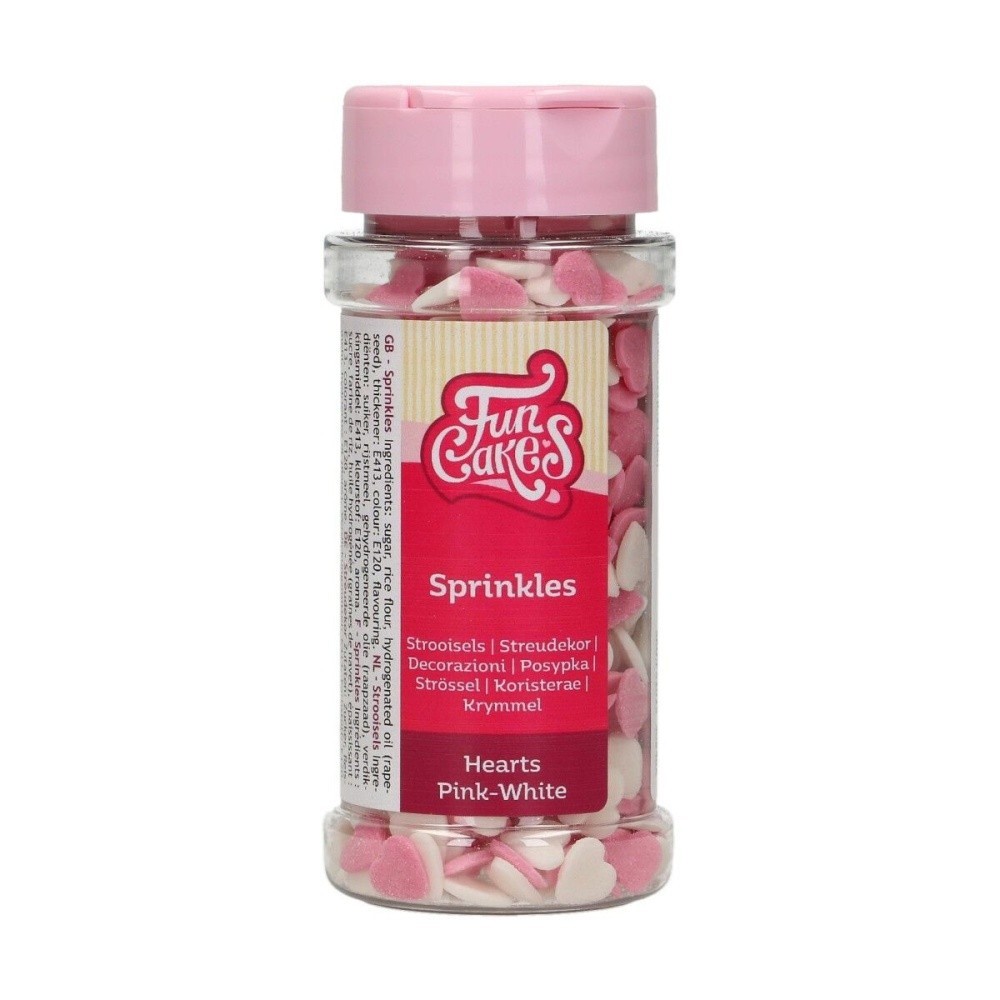 FunCakes Sugar sprinkles - pink / white hearts - 60g