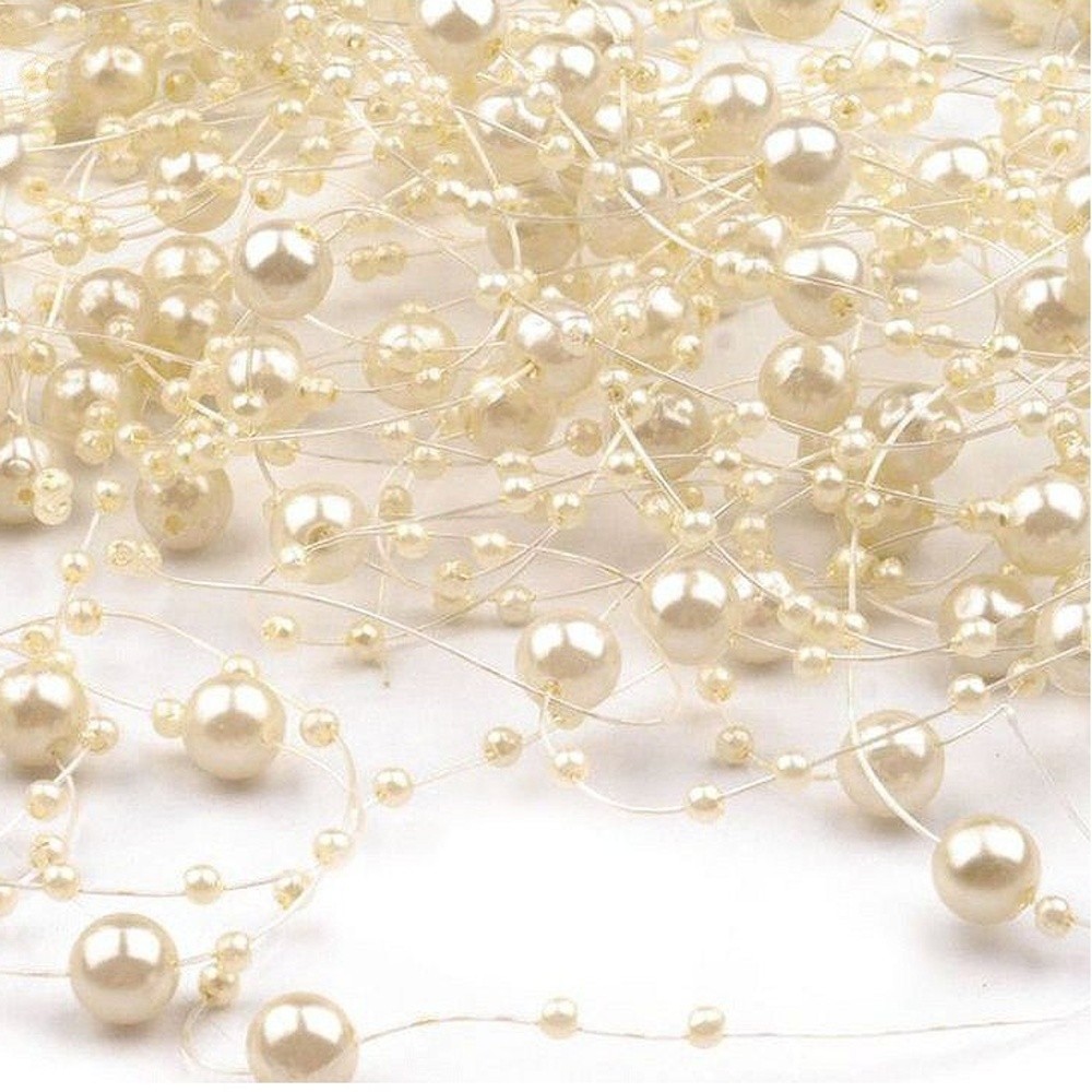 Perlen auf Nylon - cremefarbenes Perlmutt 130 cm / 12 Stk