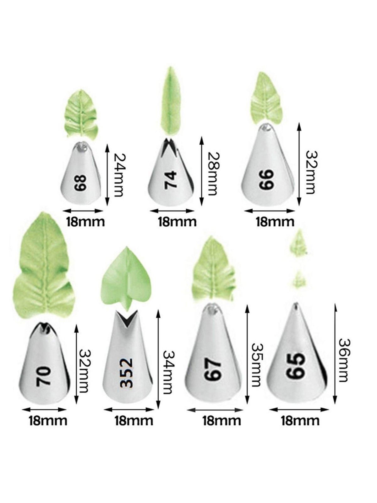 Ein Set mit 7 Edelstahl-Cremedressierspitzen.