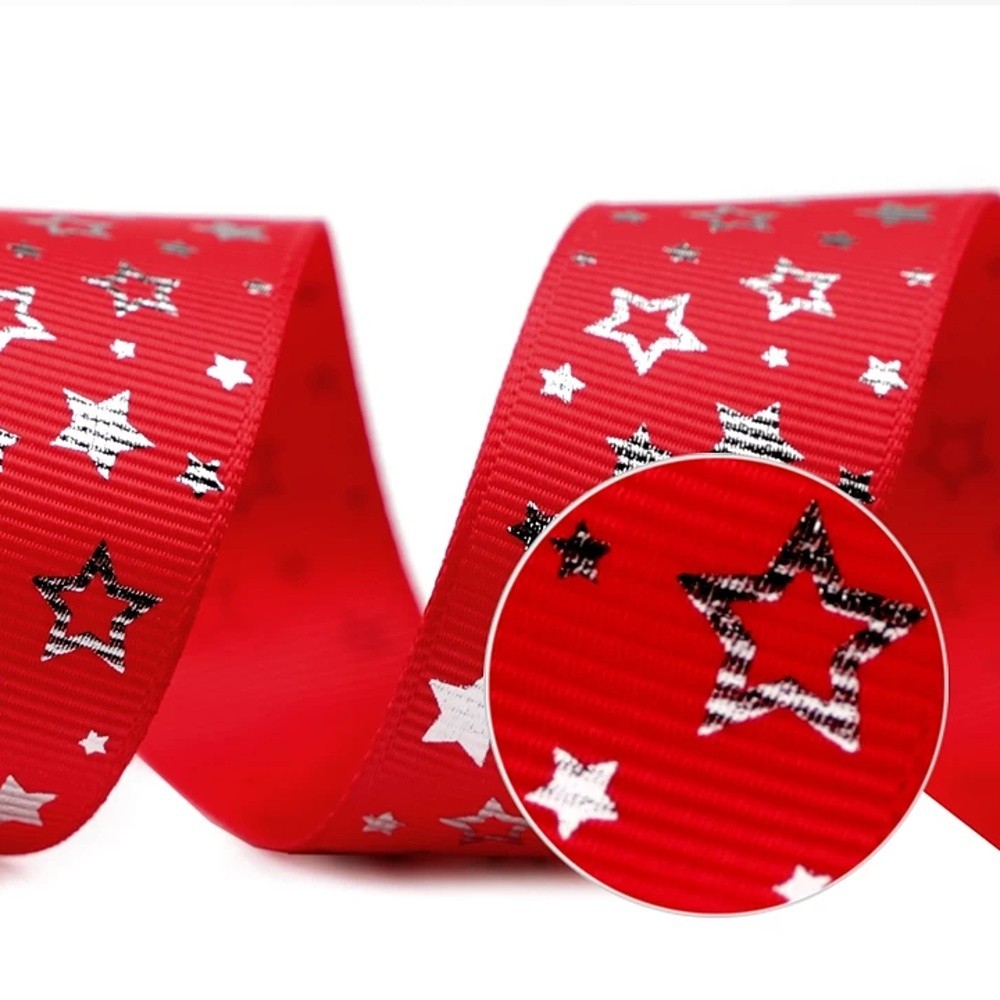 Rapeseed ribbon - Christmas star - red - 25mm - 5m