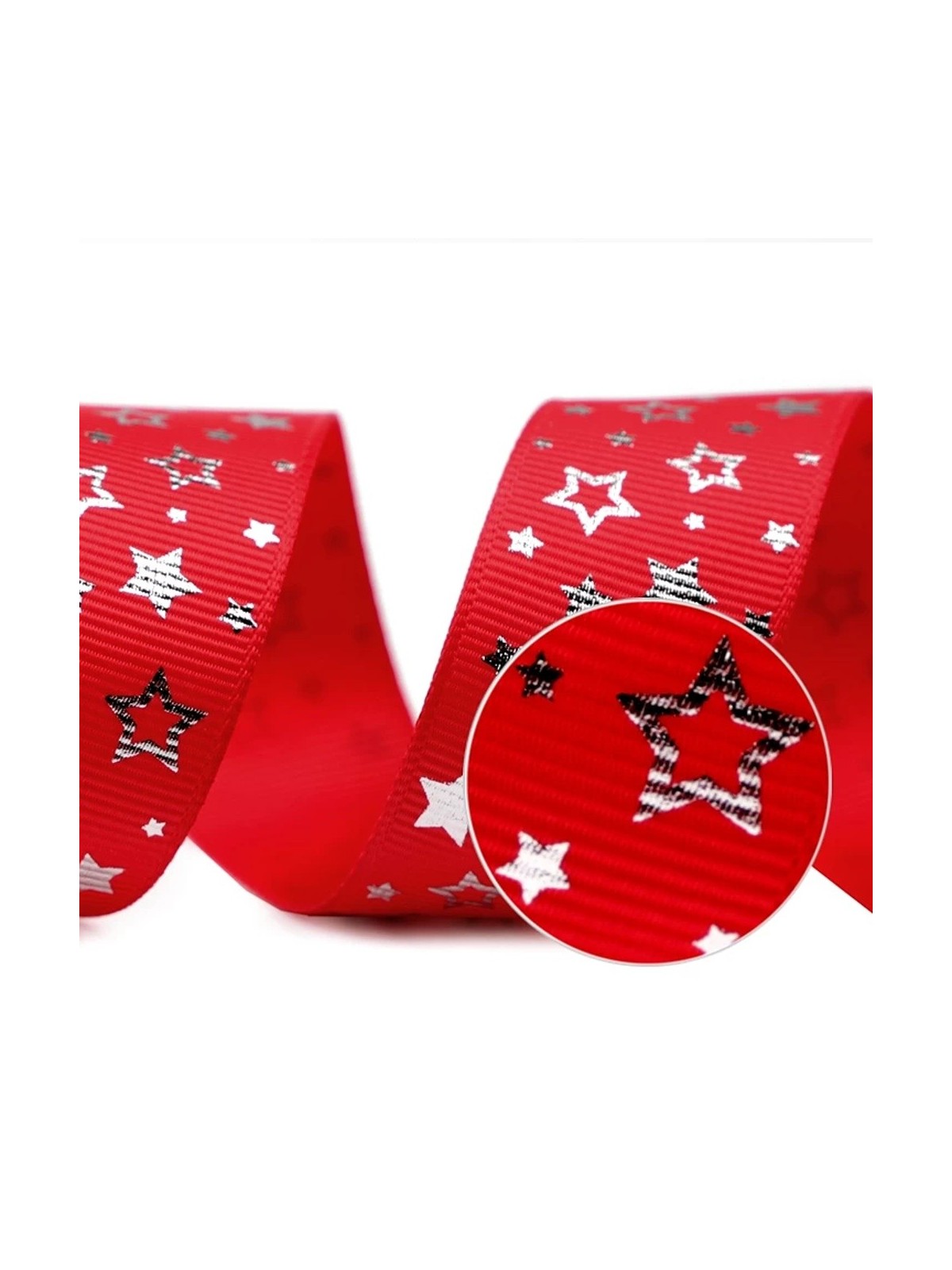 Rapeseed ribbon - Christmas star - red - 25mm - 5m