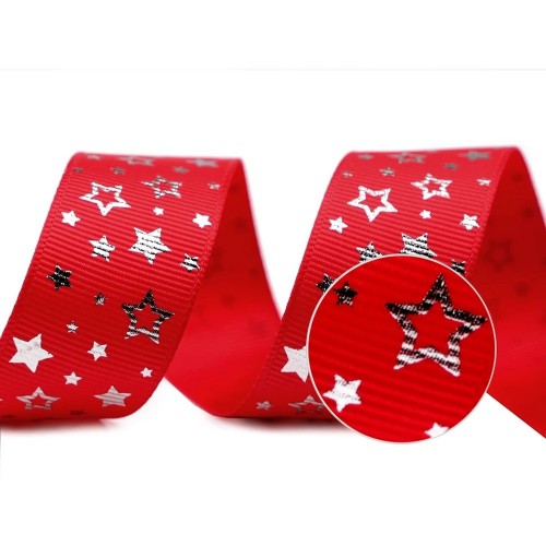 Dog ribbon - Christmas star - red - 25mm - 5m