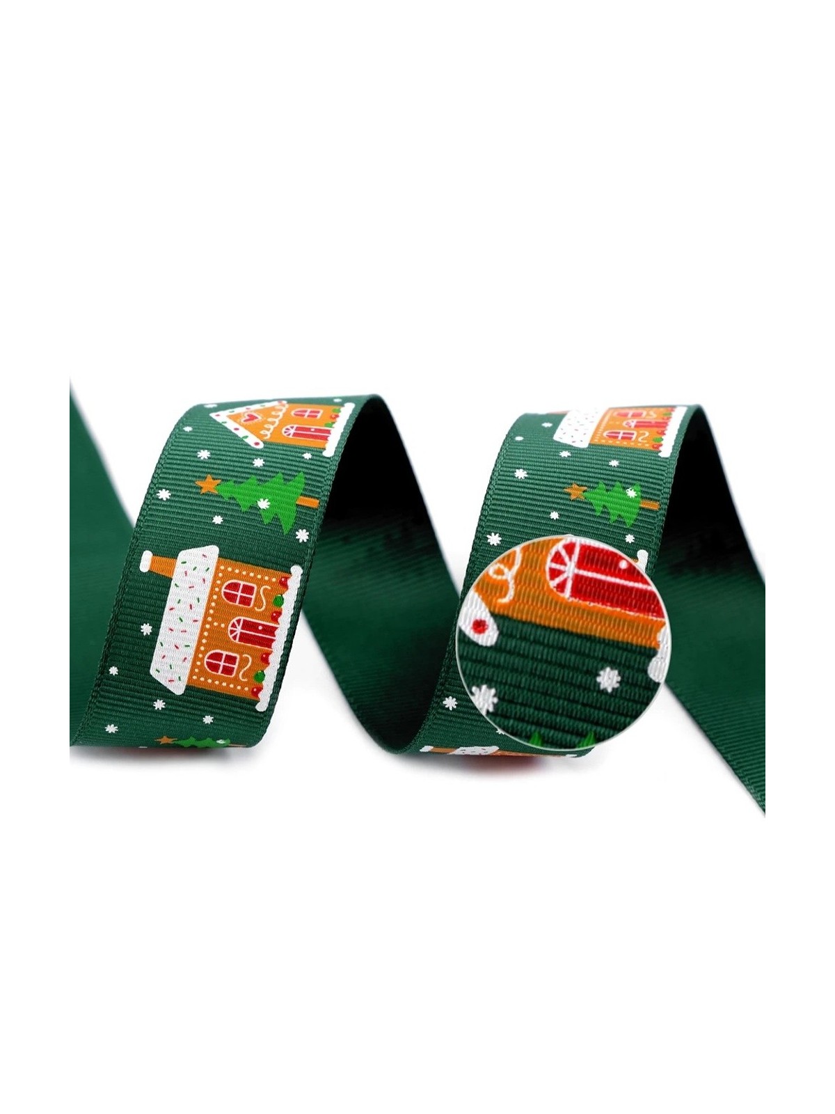 Dog collar - Christmas house - dark green - 25mm - 3m