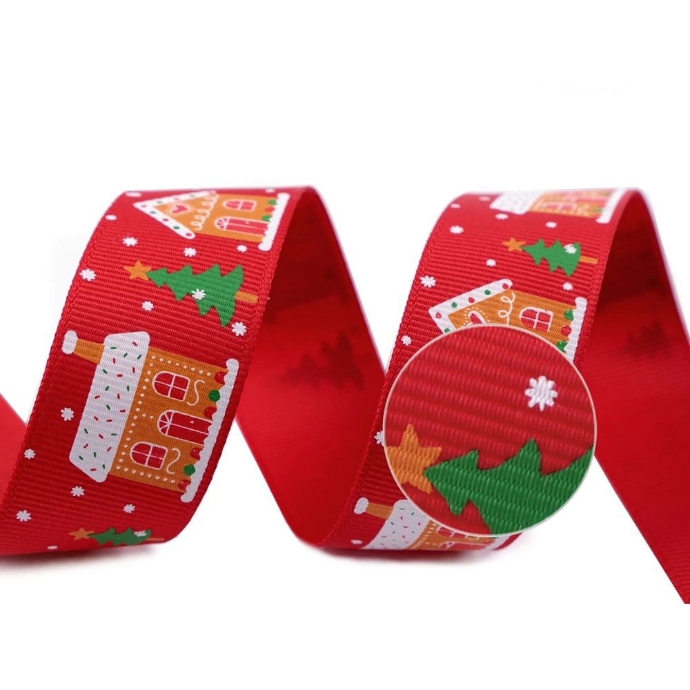 Rapeseed ribbon - Christmas house - red - 25mm - 3m