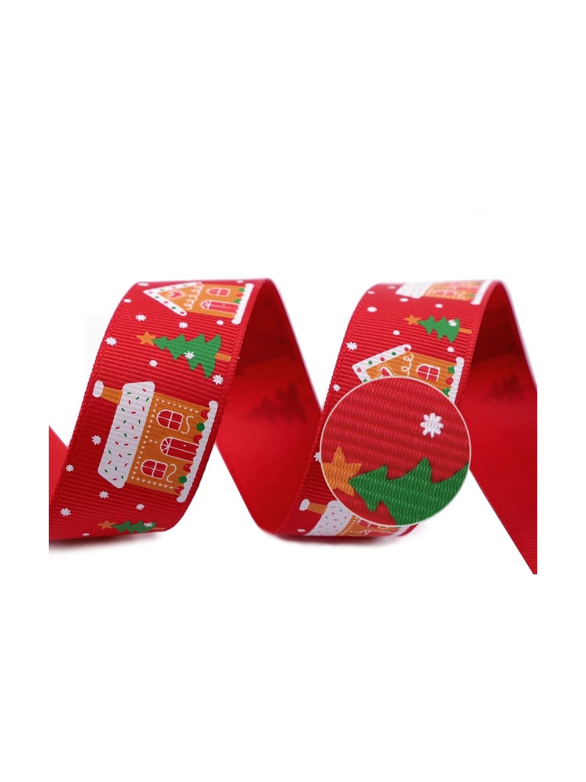 Dog ribbon - Christmas house - red - 25mm - 3m