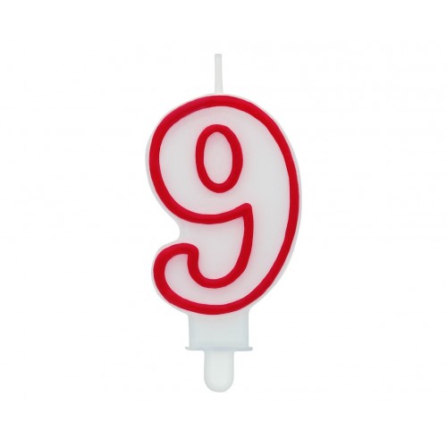 A cake candle with a red border - number 9