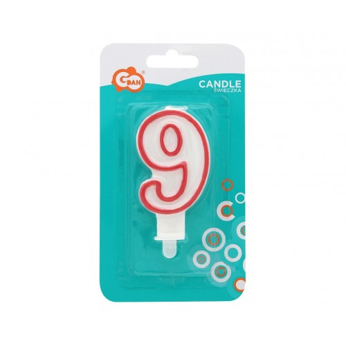 A cake candle with a red border - number 9