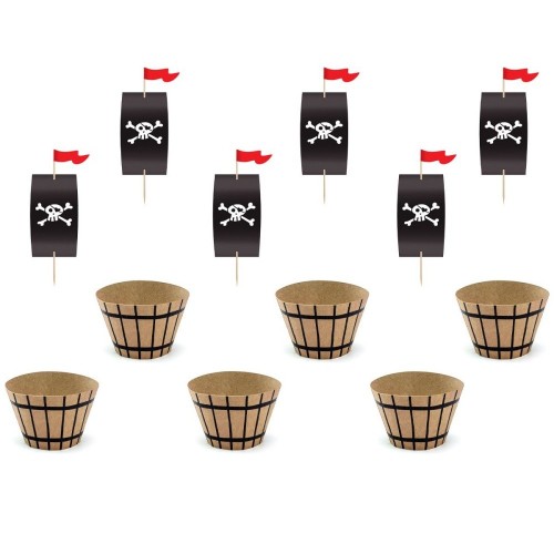 PartyDeco - paper decorations - picks and cups - pirate party - 6+6pcs