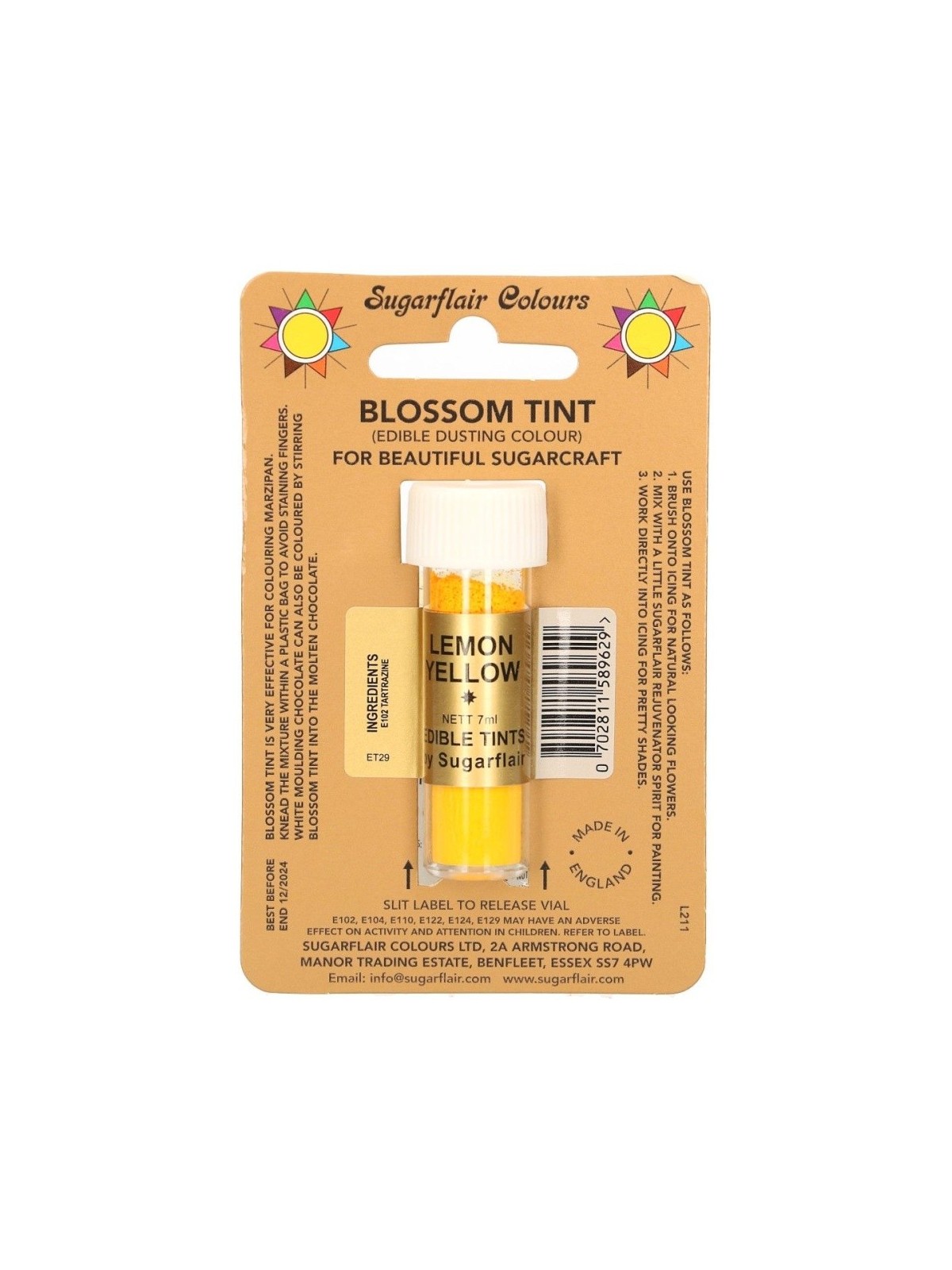 Sugarflair - Powder Colour - Yellow - LEMON YELLOW - 7ml