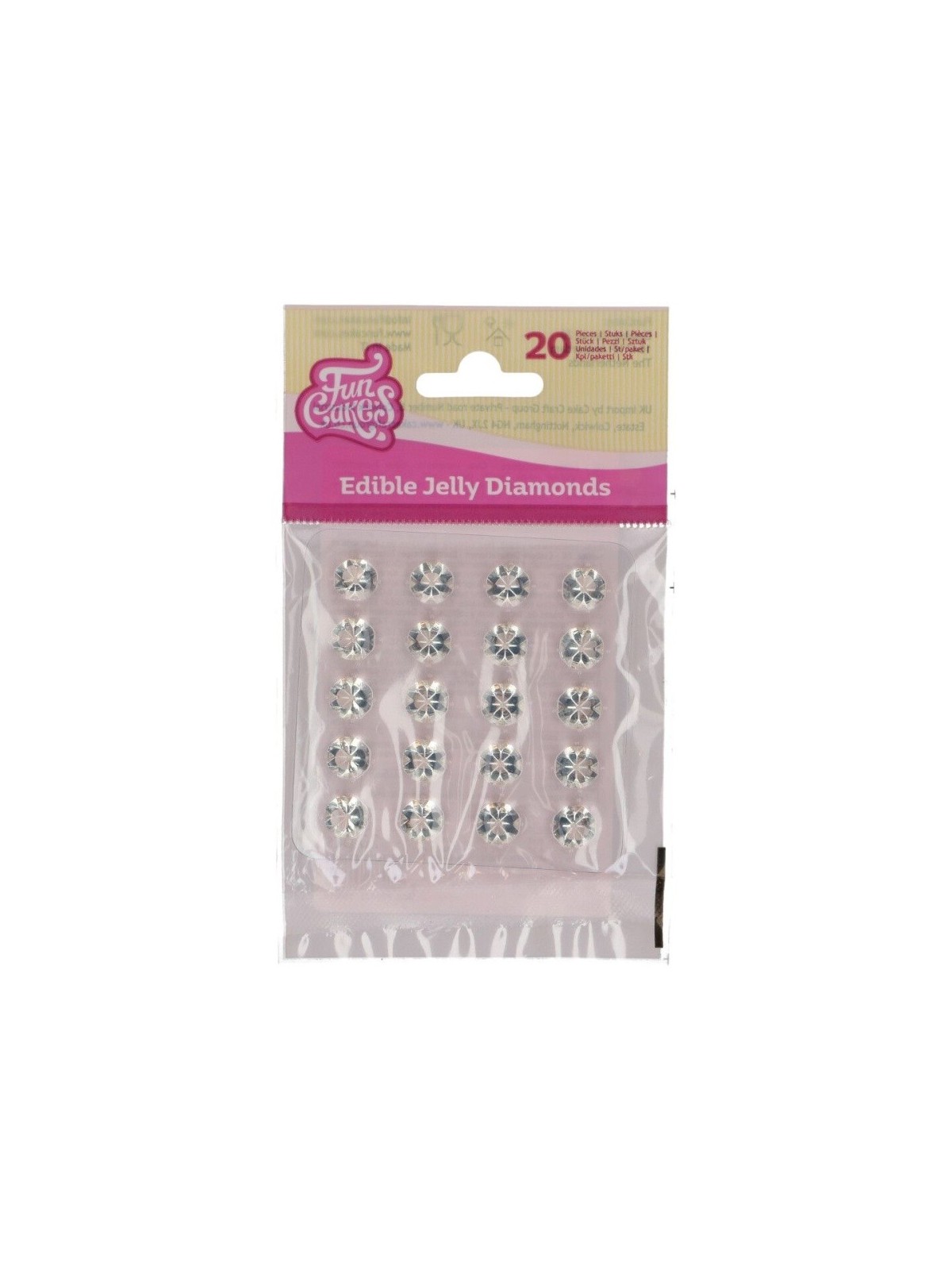 FunCakes – Klare essbare Jelly-Diamanten, 10 mm