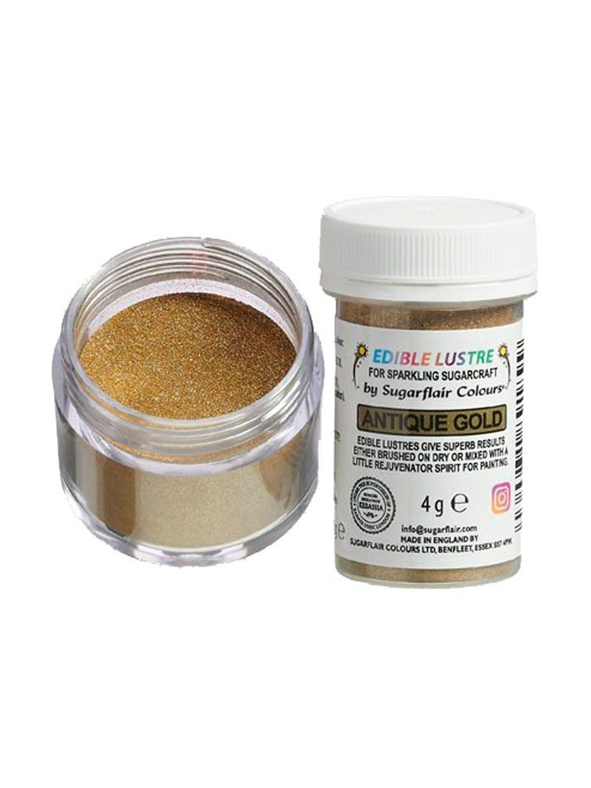 Sugarflair edible pearlescent powder colour - gold - Antique Gold 4g