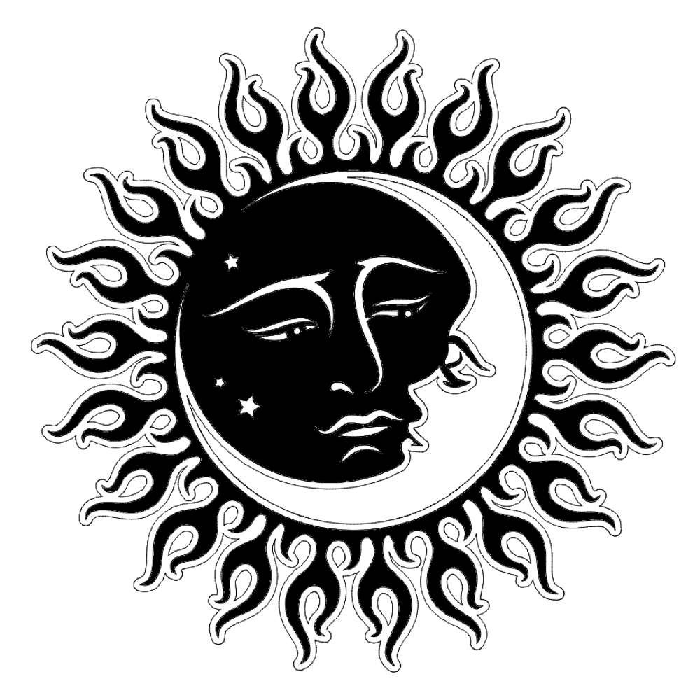 sun and moon art black and white