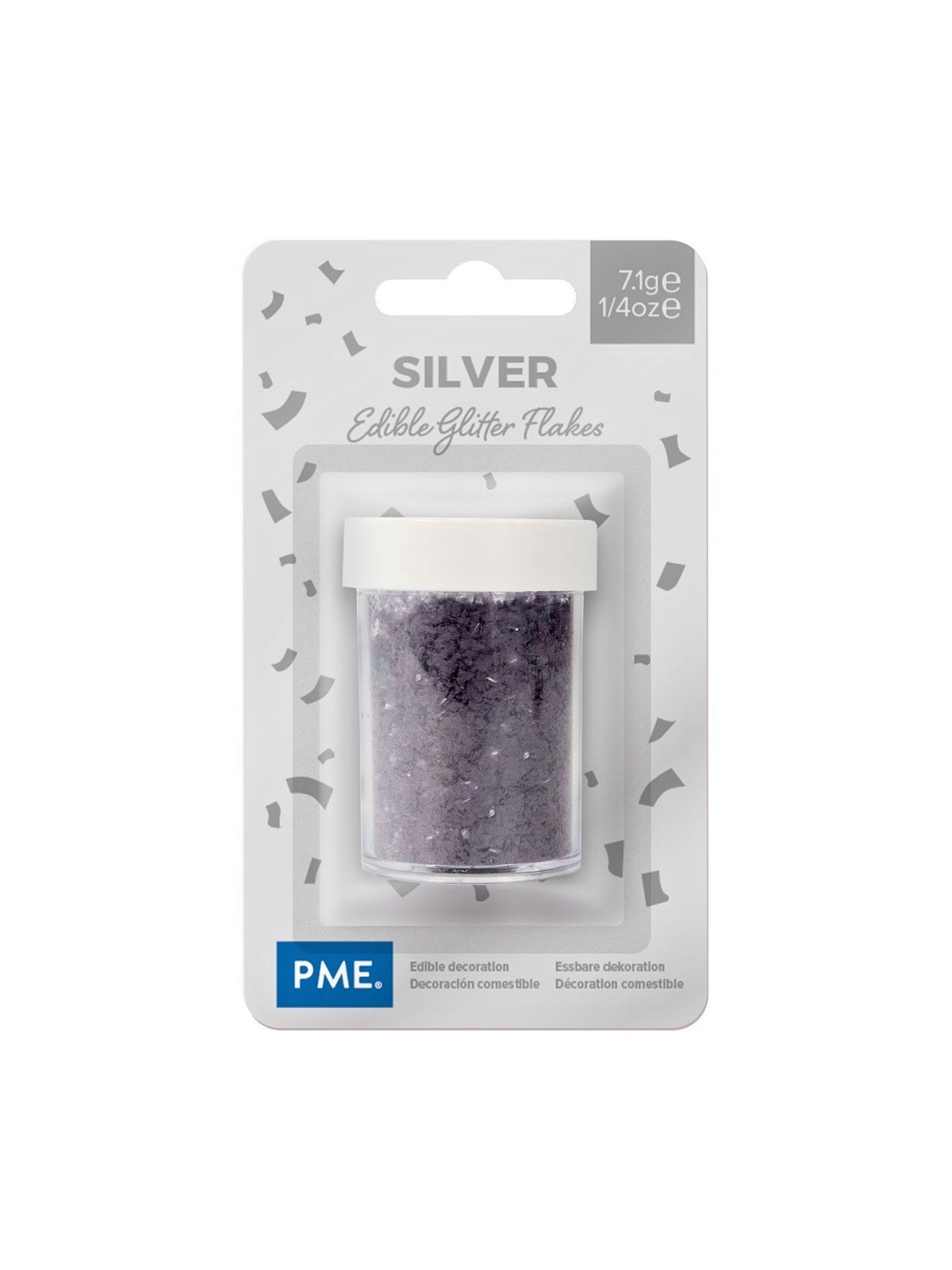 PME Silber Glitzerflakes - Essbare Streusel - Flocken - Silber 7,1g