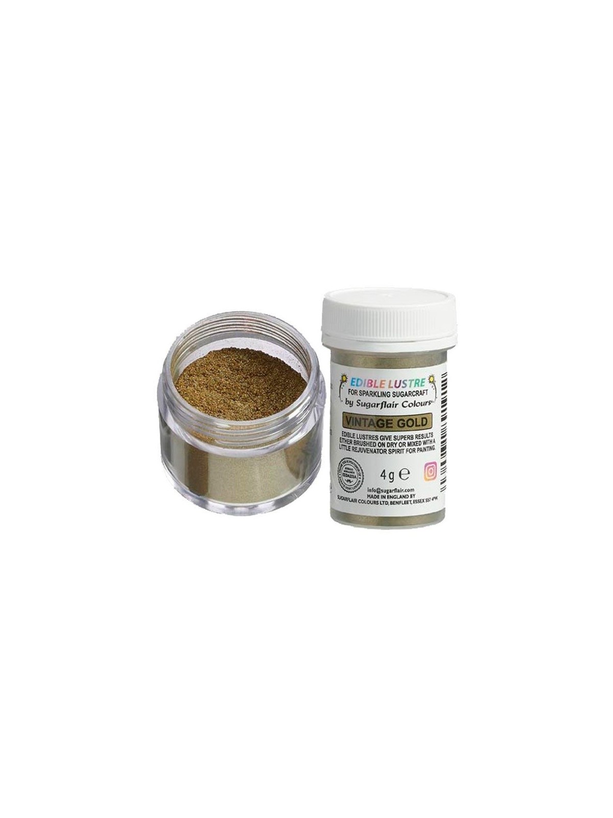 Sugarflair edible pearlescent powder colour - gold - Vintage Gold 4g