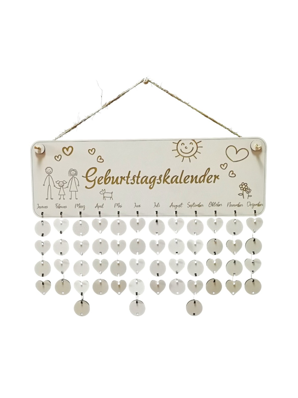 Familienvolkskalender aus Holz für die Wand