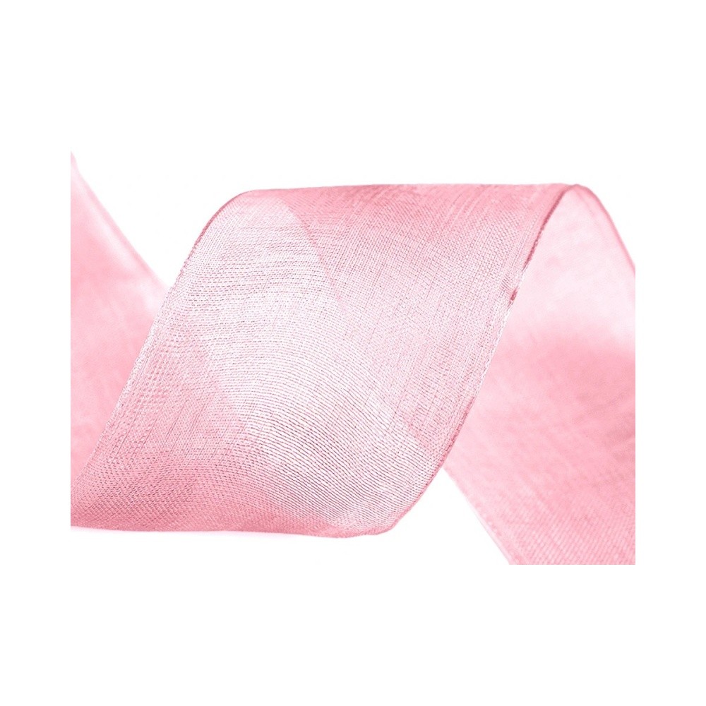 Silk ribbon with metal edge - pink - 3m/ 25mm