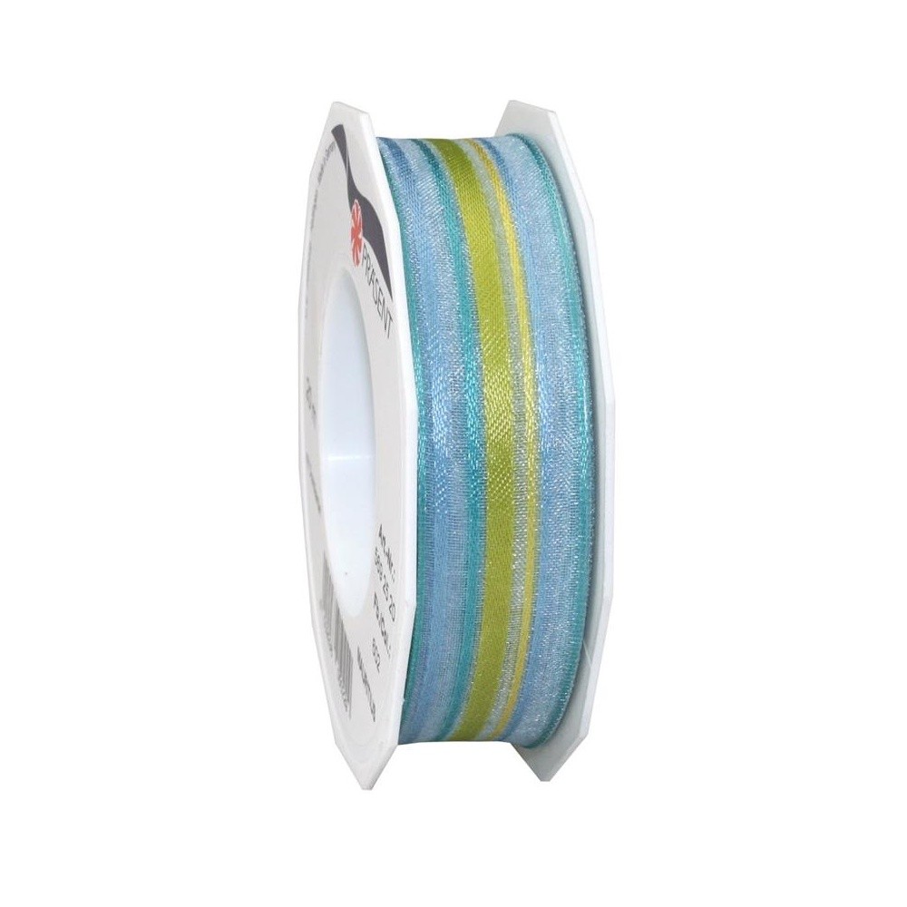 Seidenband mit Metallkante - blau/grün - 3m/25mm.