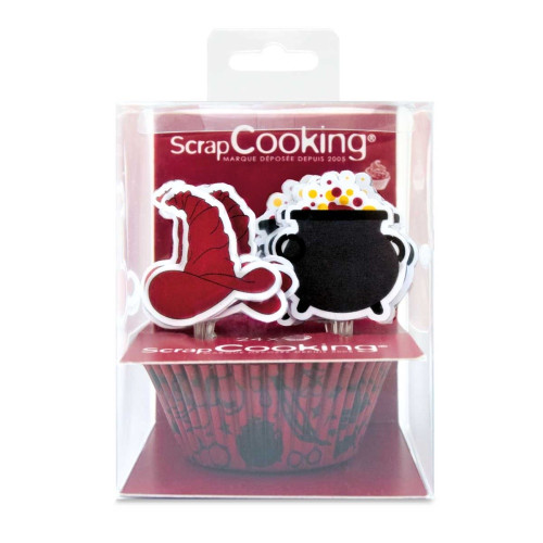 ScrapCooking - Cupcake Liners - Set with Picks - Magic Hat and Cauldron 24 + 24pcs