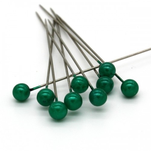 Dekorative pins - dunkelgrün Perle - 65mm/9stück