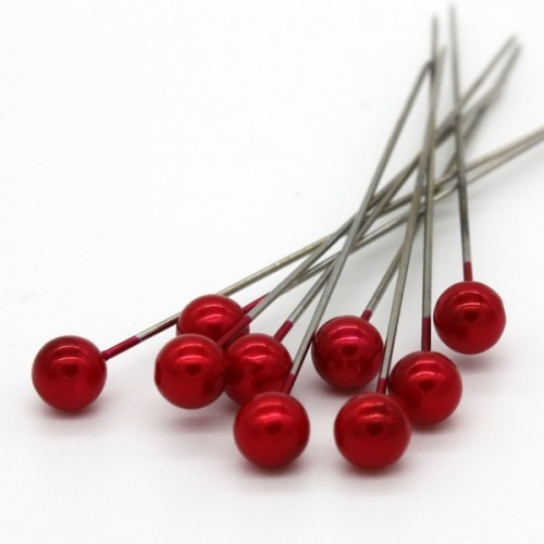 Dekorative pins - rot Perle - 65mm/9stück