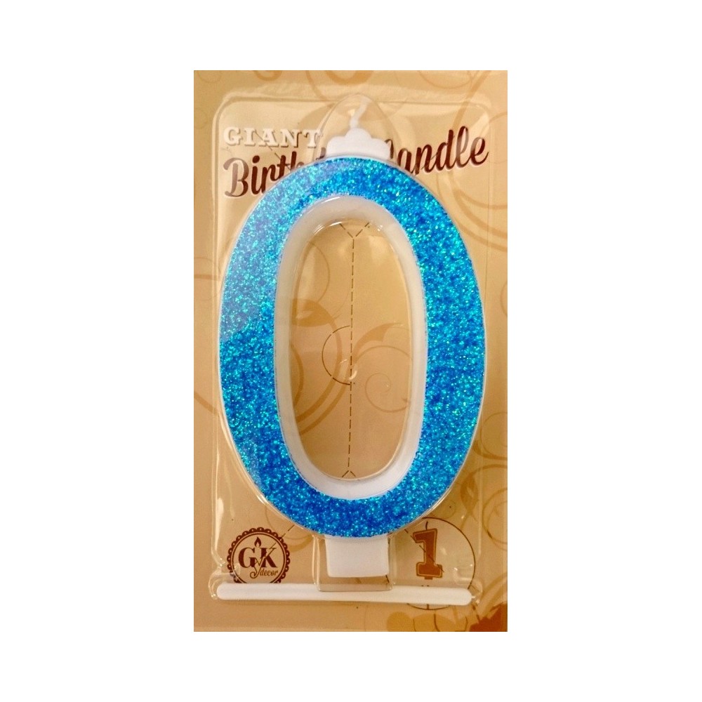 Large cake candle - blue glitter - 0