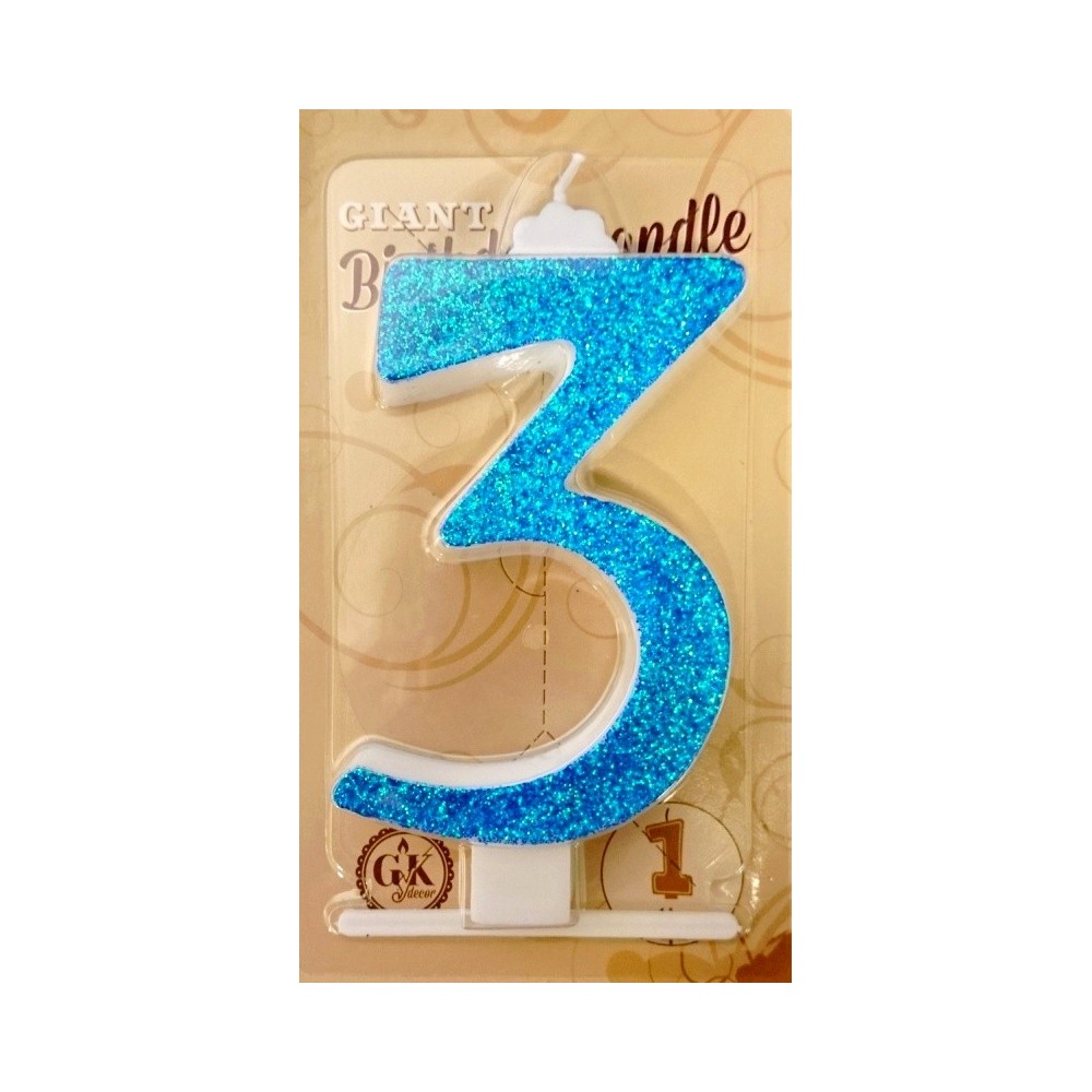 Cake candle large - glittering blue - 3