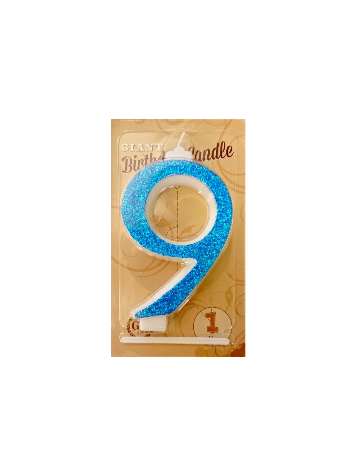 Large birthday candle - blue sparkle - 9