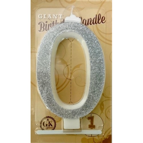 Large cake candle - silver glitter - 0