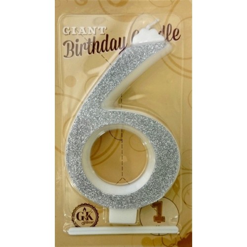 Cake candle large - silver glitter - 6