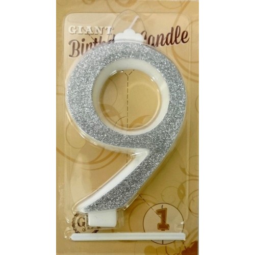 Large cake candle - silver glitter - 9