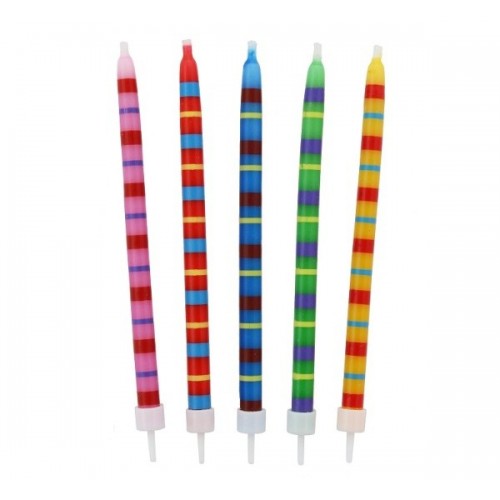 Decorative cake candle tall - stripes - 12pcs