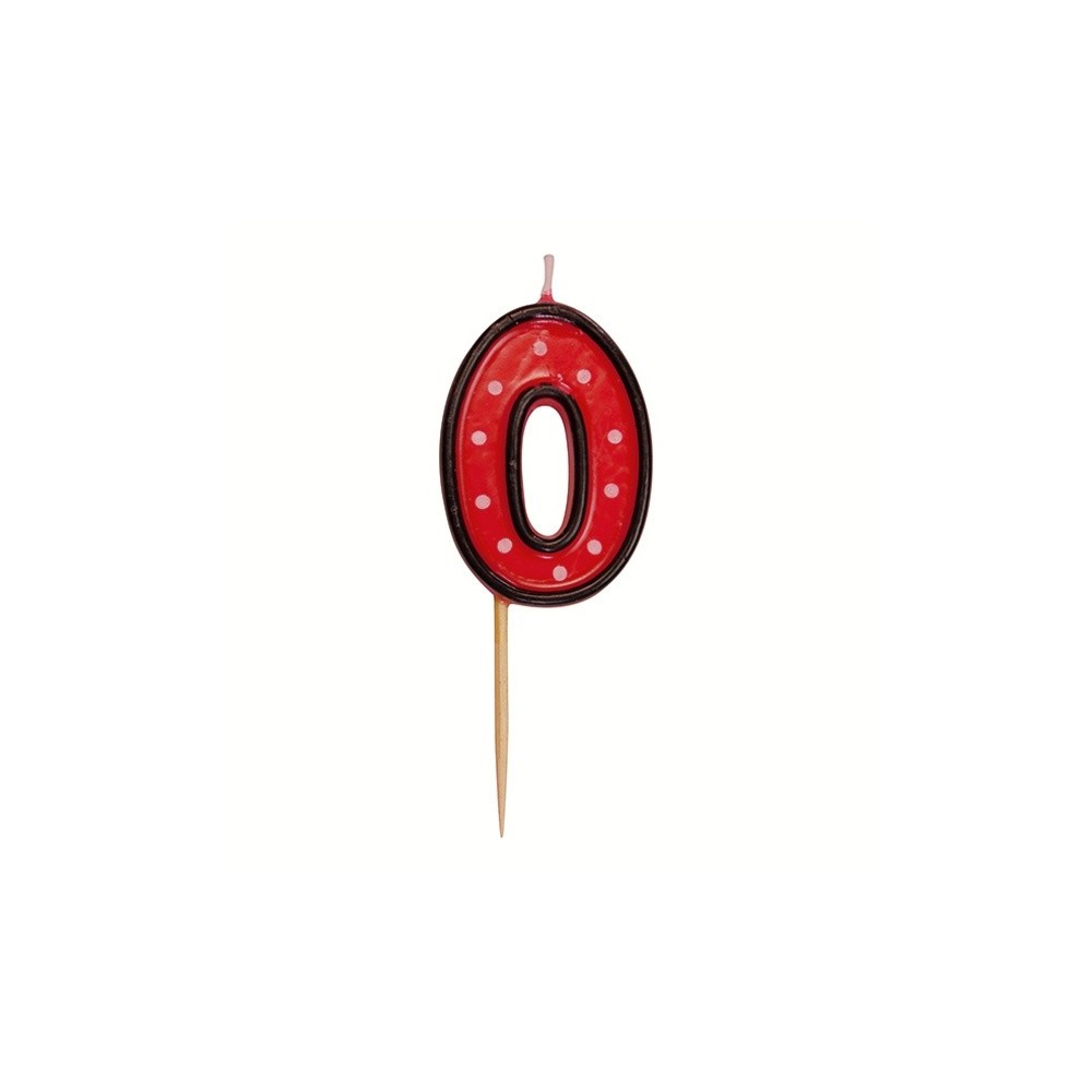 Party Numeral red candle on a stick - 0