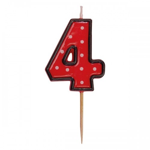 Party Numeral red candle on a stick - 4