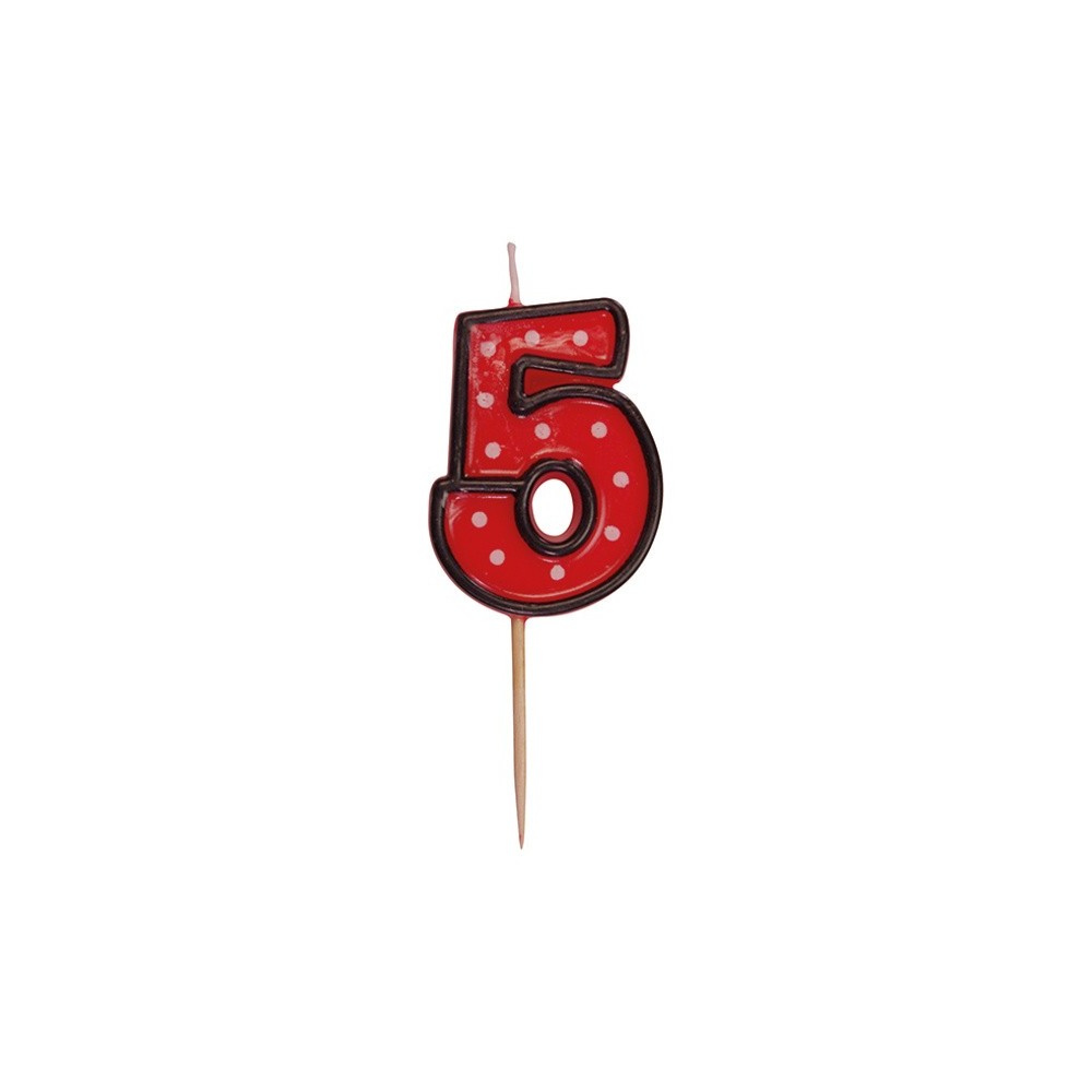 Party Numeral red candle on a stick - 5