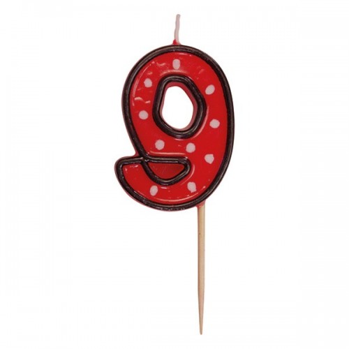 Party Numeral red candle on a stick - 9