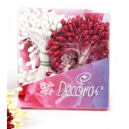 Decora Blumen Stamen - Medium - pearl  Rot / Weiß 288pcs