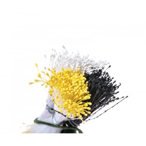 Decora Blumen Stamen - Klein - matt  weiss /  gelb / schwarz 864stück
