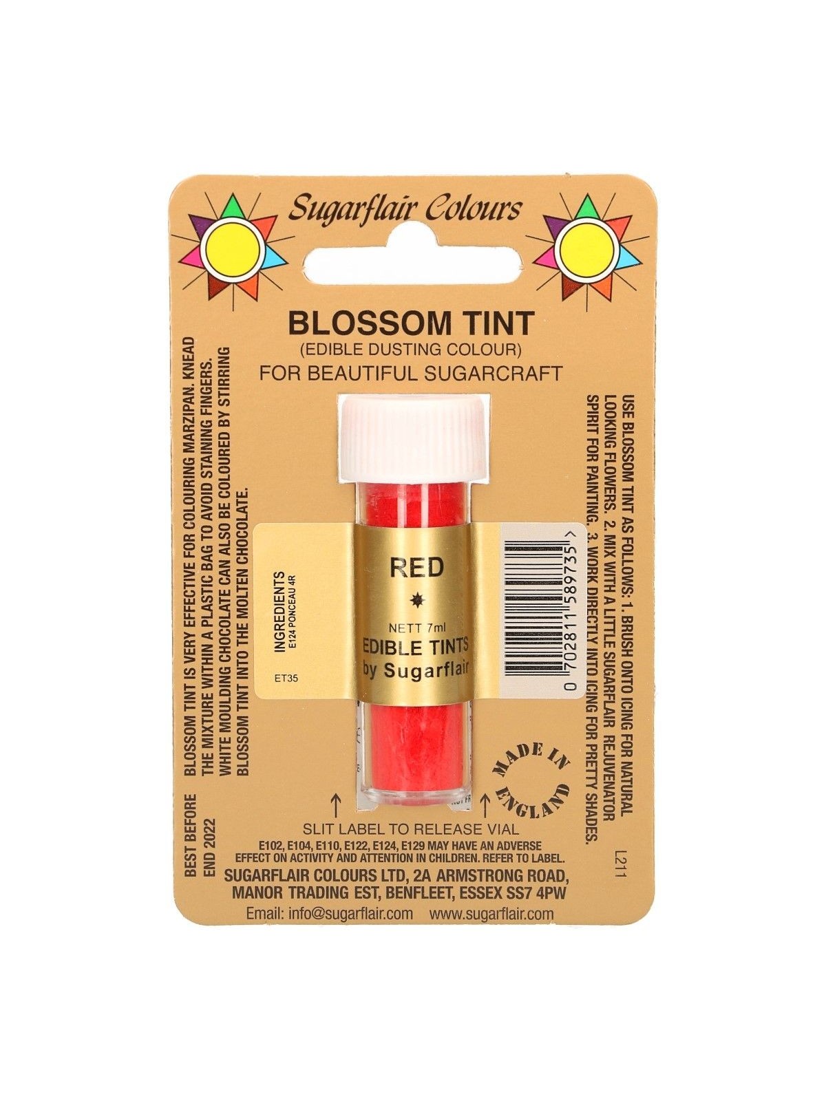 Sugarflair Blossom Tint Dusting Colours - RED - 7ml