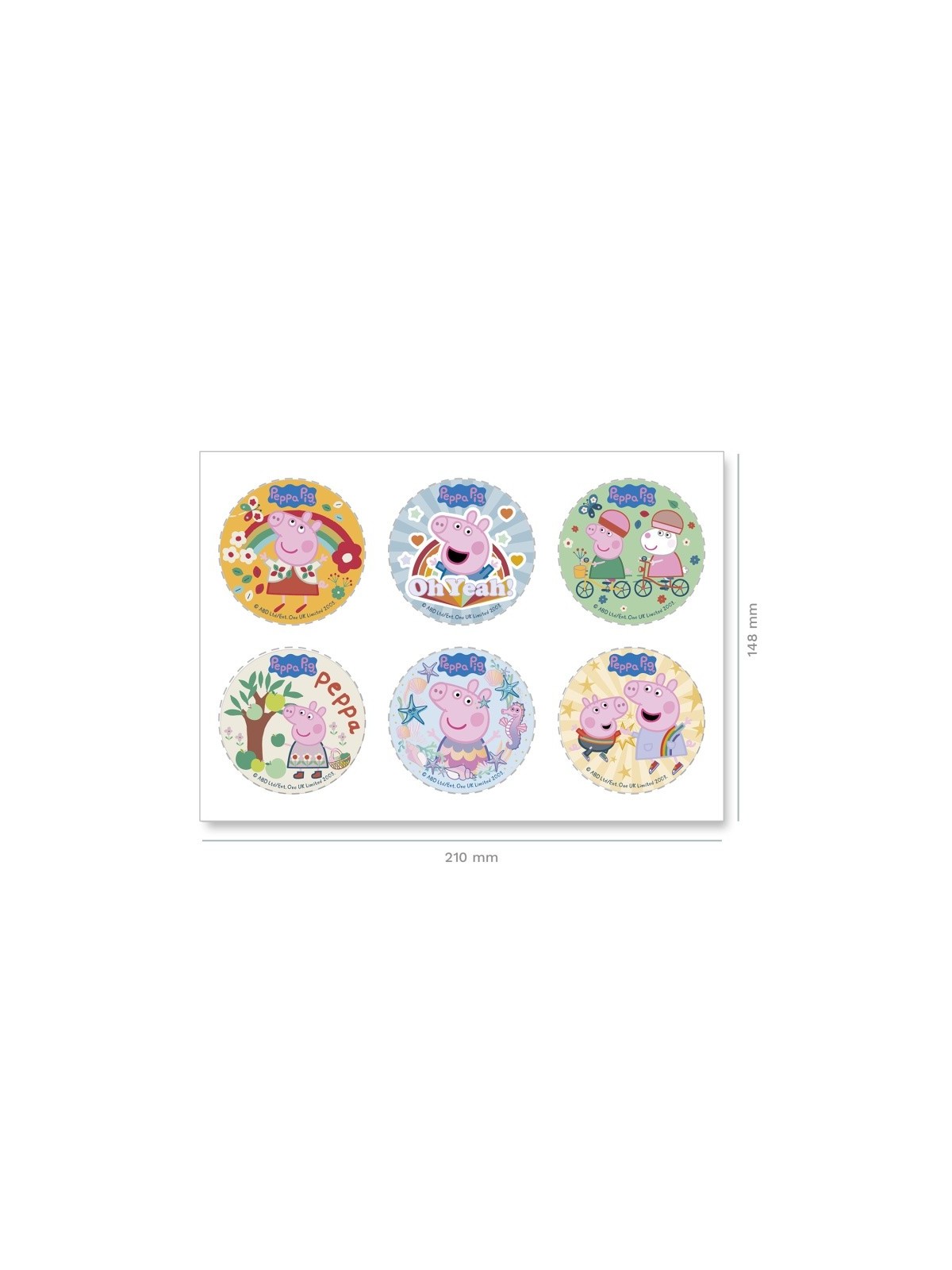 Decor - fondant/sugar discs - Peppa Pig - 6 discs - 5.8cm