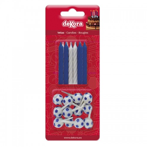 Dekora cake candle - football - blue / white - 12pcs