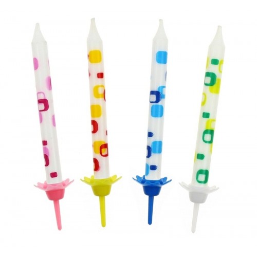 Birthday candles - short - white with square - 12pcs